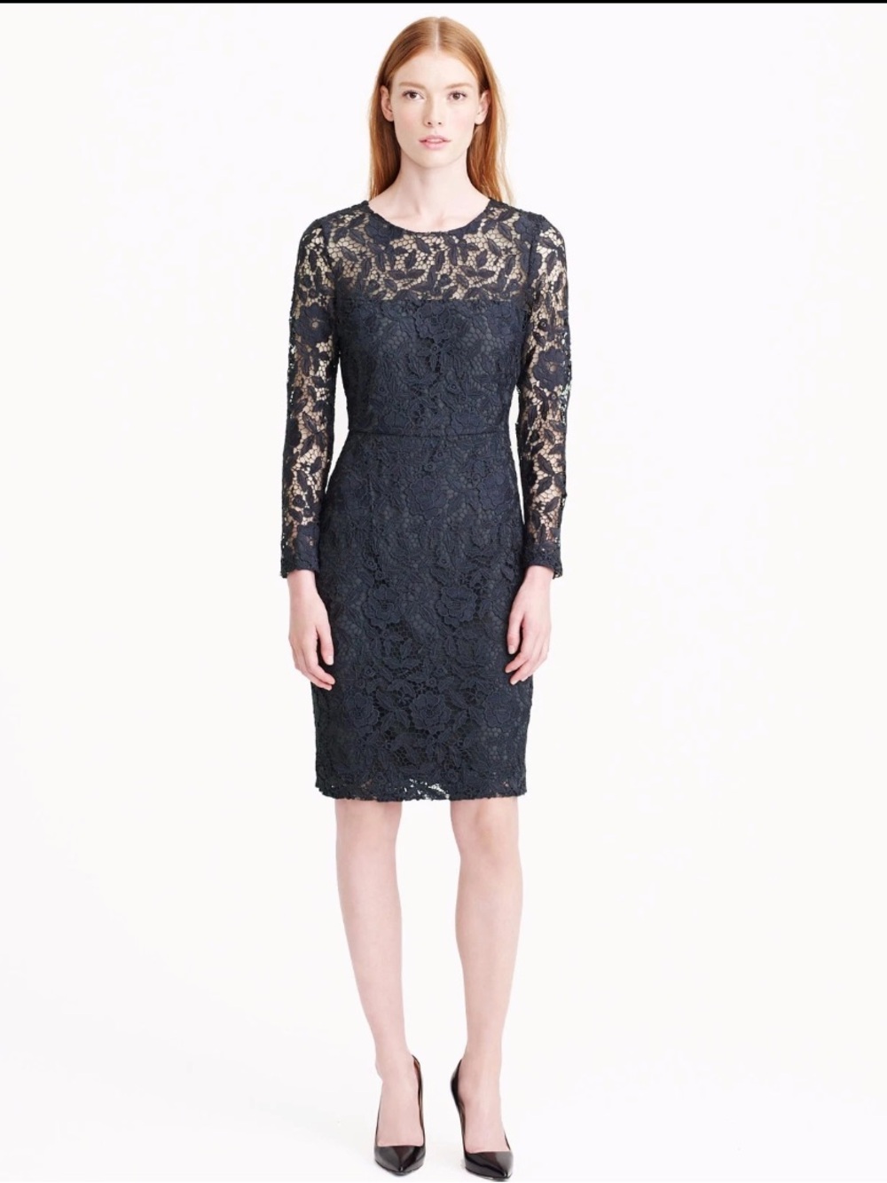 J Crew Collection Lace Overlay 3/4 Sleeve Sheath Midi Dress Sz 8 Cocktail Formal